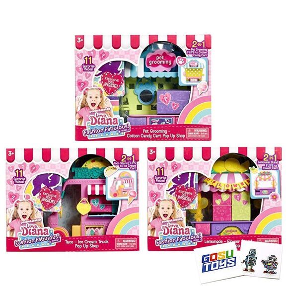 Love, Diana Fashion Fabulous Playset (3 Pack) Pop Up Shops With 2 Gosutoys Stic